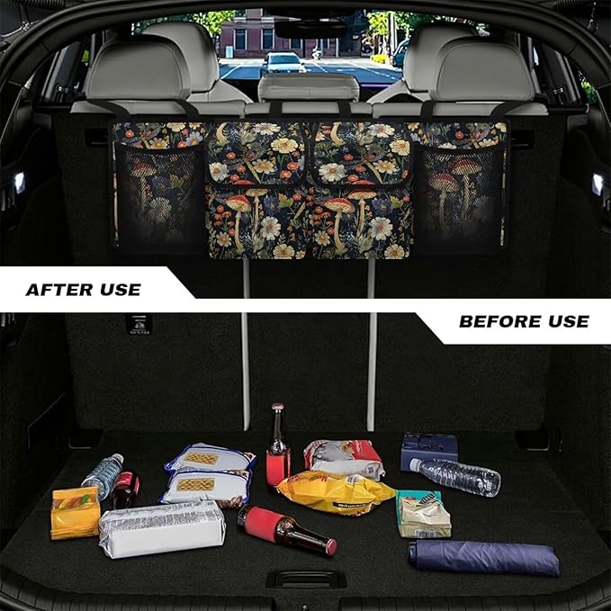 Mushroom Daisy Car Trunk Organizer, Backseat Hanging Organizer with 4 Waterproof Storage Bag Vehicle Storage Container for SUV Sedan Truck MPV
