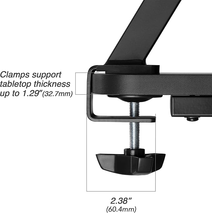 AVLT Clamp Desk Shelf Dual 32" Monitor Clamp-On Monitor Riser With Slide Out Holder For Convertible Laptop Tablet Smartphone (Black) - Floating Monitor Stand (Shelf Only)