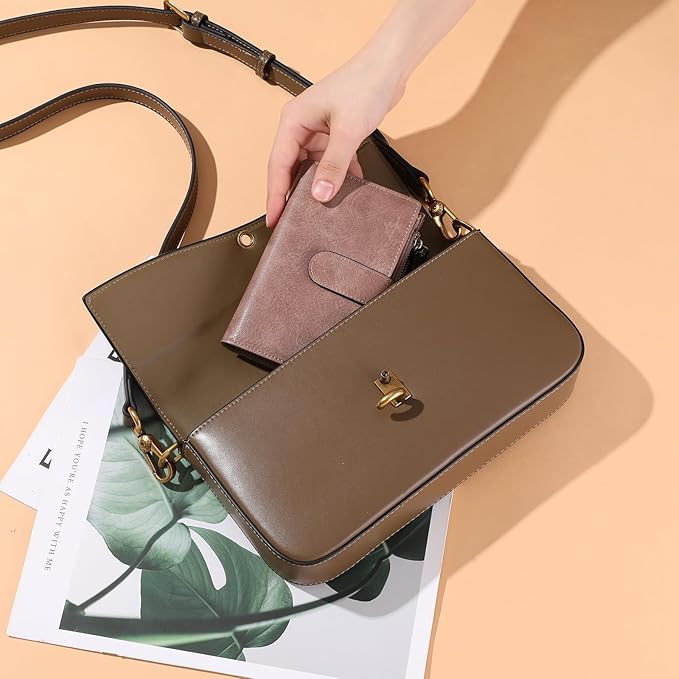 GOIACII Womens Wallets RFID Blocking Leather Trifold Clutch Wallet Credit Card Holder Ladies Purse 3 ID Windows Pink