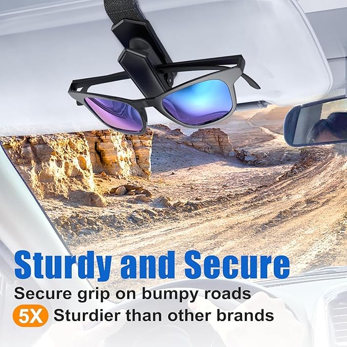 Veharvim Sunglass Holder for Car (One-Handed-Operation, Gentle & Secure Hold, Silicone Padded, Universal Fit, Metal Clip) Visor Sunglass Holder Clip,Visor Sunglass Car (Black, 1 Pack)