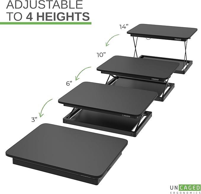 Uncaged Ergonomics Changedesk Mini Small Standing Desk Converter Height Adjustable Desktop Sit-To-Stand Up Desk Riser Laptop Table Top Standing Converter, Black