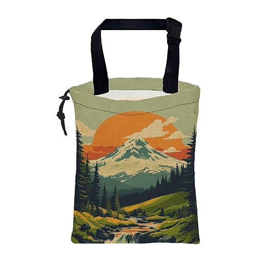 Car Garbage Bag Retro Orange Sun Mountain Hanging Canvas Car Trash Bag Drawstring Car Back Seat Organizer for Car Back Front Seat Console with Adjustable Buckle