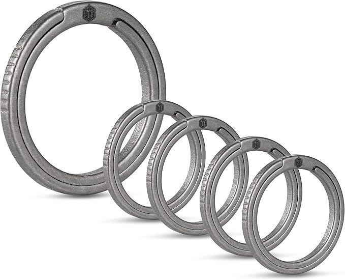 KeyUnity Titanium Flat Key Rings, 33/25/17.5mm Side Pushing Split Ring for Key Carabiner Flashlight Knife Dog ID Collar Tag