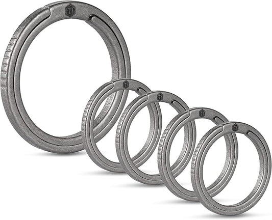 KeyUnity Titanium Flat Key Rings, 33/25/17.5mm Side Pushing Split Ring for Key Carabiner Flashlight Knife Dog ID Collar Tag