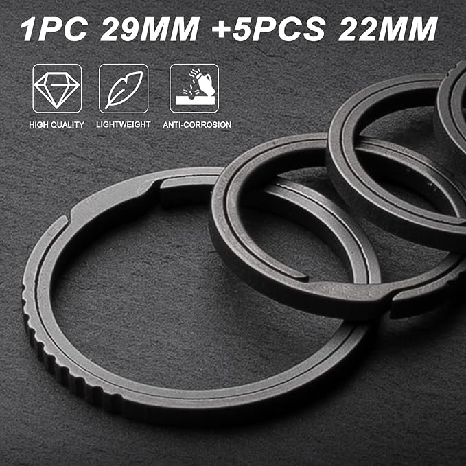 TISUR Titanium Keychain Rings, Split Side Pushing Key Rings Heavy Duty Black Key Ring For Key Chain Carabiner Dog Tag Ring