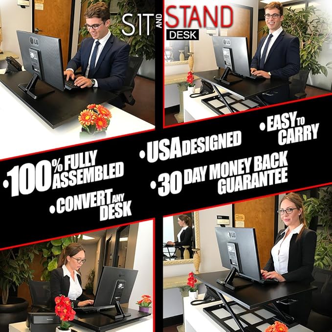 Standing Sit and Stand Up Desk - Easy Height Adjustable Table Jack Desk Converter with Huge 32" x 22" Instantly Convert Any Variable Portable Computer Monitors for Work Home by Elevating in Seconds