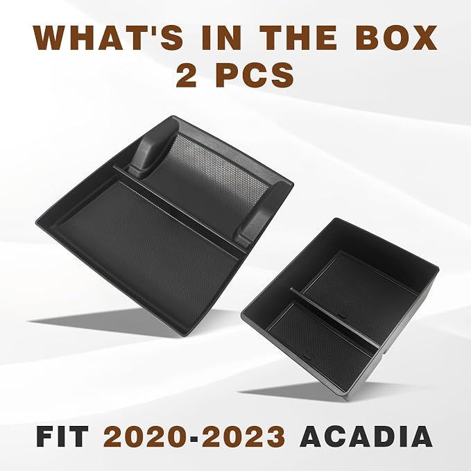 Muslogy for Acadia 2020-2023 Center Console Storage Box & Lower Center Tray 2PCS Compatible with GMC Acadia SL SLE SLT Denali AT4 2023 2022 2021 2020(Console+Lower)
