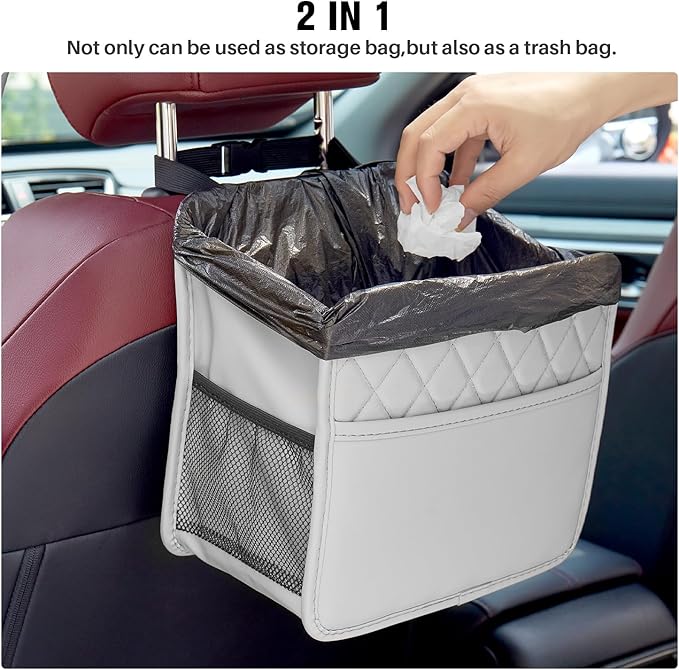 LXUNYI Car Seat Organizer, Updated Large Leather Backseat Car Organizer with Cup Holders Multifunctional Over the Car Seat Storage Organizer Bag Hanging Car Seat Back Organizers for Kids (Gray 2Pack)