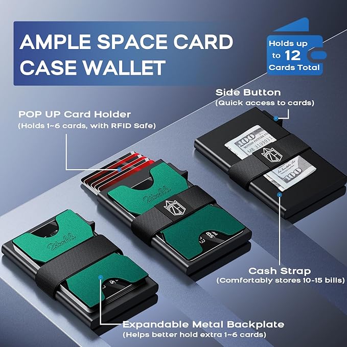 Zitahli Card Holder Wallets for Men - Slim Wallet Holds 6+6 Cards, Metal Card Holder, Minimalist RFID Blocking Wallets with Pop-Up Function, Ultra-Thin, Men's Accessories, Gifts for Him