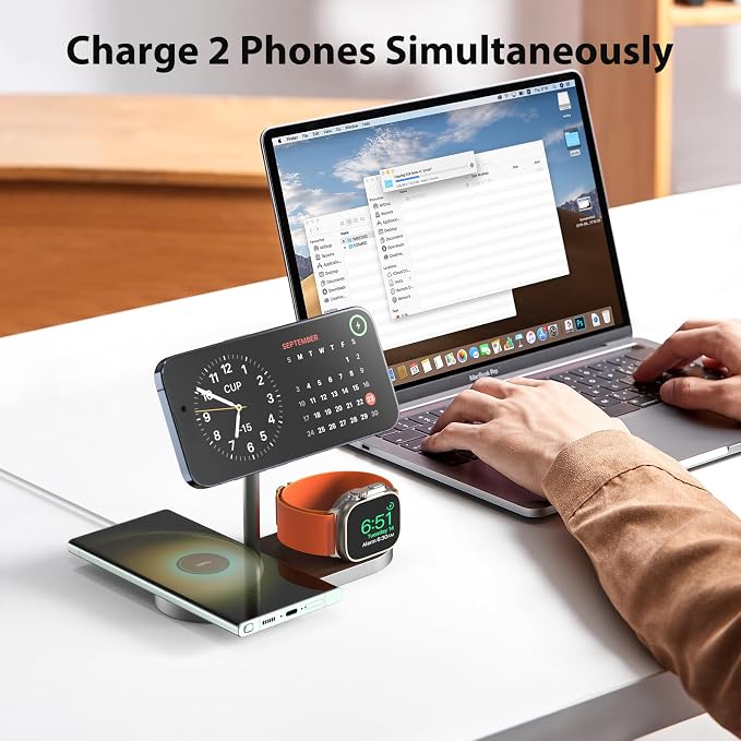 KU XIU X23 PRO 3 in 1 Magnetic Wireless Charging Stand for iPhone AirPods iWatch & Qi Smartphone, Wireless Charging Station for iPhone 17/16/15/14/13/12, iWatch Ultra/10/9/8/7, AirPods 4/3/Pro/Pro 2