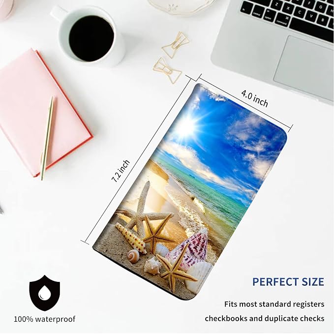 DEGDFSGR Checkbook Cover PU Leather Checkbook Covers for Women for Duplicate Checks, Check Book Covers with RFID Blocking Function for Personal Checkbook (Sunshine Beach)