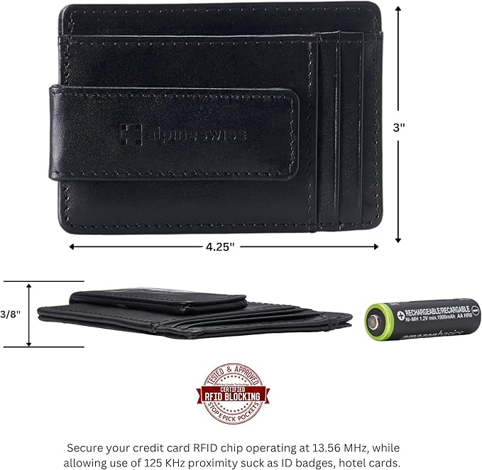alpine swiss Harper Mens RFID Slim Money Clip Front Pocket Wallet Minimalist Leather ID Card Holder | RFID