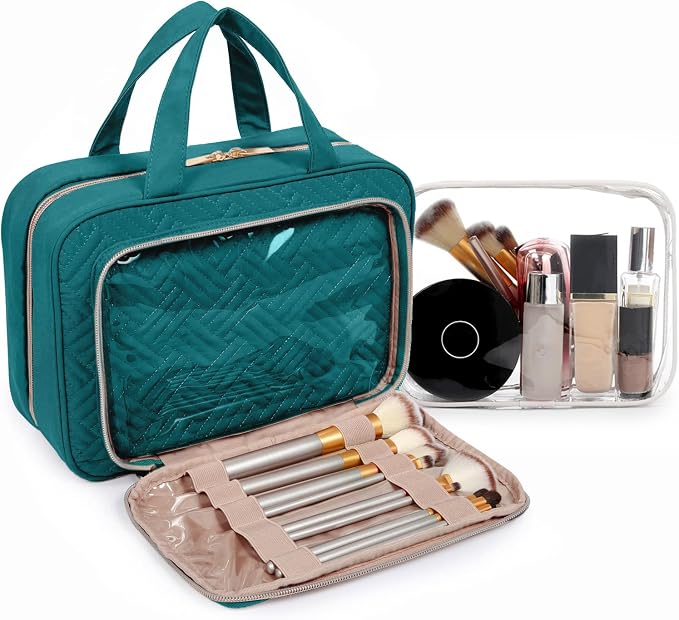 BAGSMART Toiletry Bag Hanging Travel Makeup Organizer with TSA Approved Transparent Cosmetic Bag Makeup Bag for Full Sized Toiletries(Sage Green)