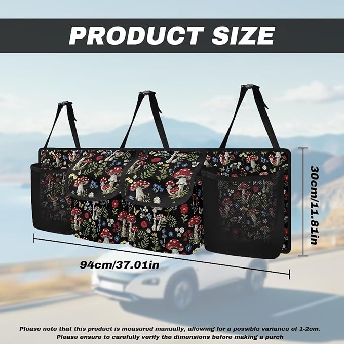 Mushrooms Car Trunk Organizer and Storage,Daisies Flower Backseat Hanging Organizer for SUV,Truck,Van Collapsible Cargo Storage Bag,Vehicle Accessories Decorate Gifts