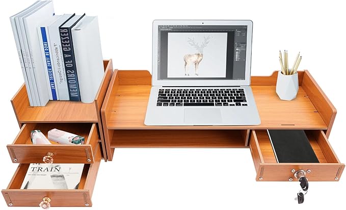 Monitor Stand Computer Riser with Storage Organizer, Desk Organizer Stand Monitor Stand Riser Multifunction Storage Shelf with Drawer (Style B)