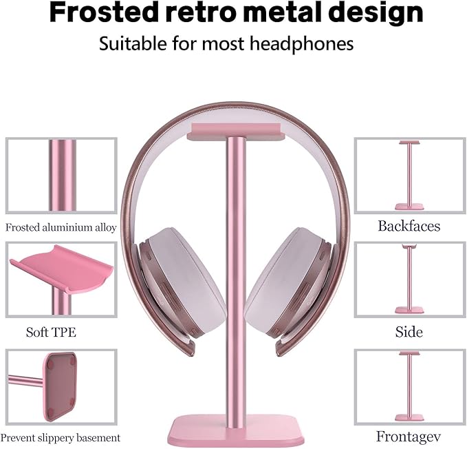 Geekria Aluminum Alloy Headphone Stand for Over-Ear Headphones, Gaming Headset Holder, Desk Display Hanger with Solid Heavy Base Compatible with Beats SoloPro, Bose QC35 (Pink)