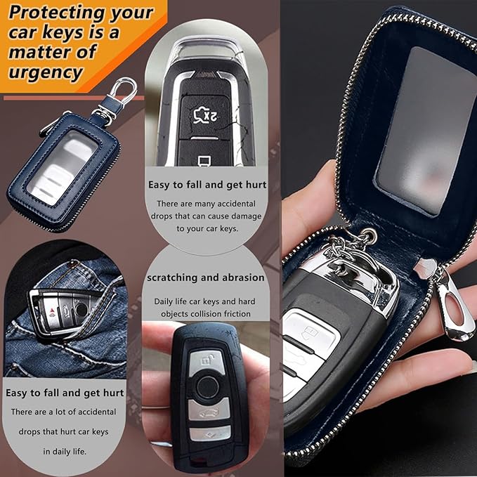 vvag Premium Car Key Fob Case Genuine Leather Car Smart Key fob Holder Car Remote Keychain Bag Universal