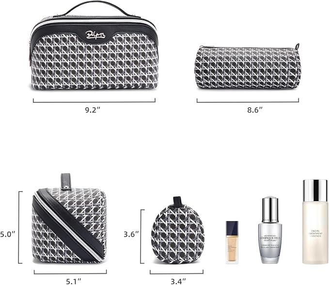 BOYATU Travel Makeup Bag Cosmetic Bags for Women: Large Capacity 3 Pcs Set Make up Bag with Compartments - Waterproof Vegan Leather Toiletry Organizer Bags with Handle (M-76Black)