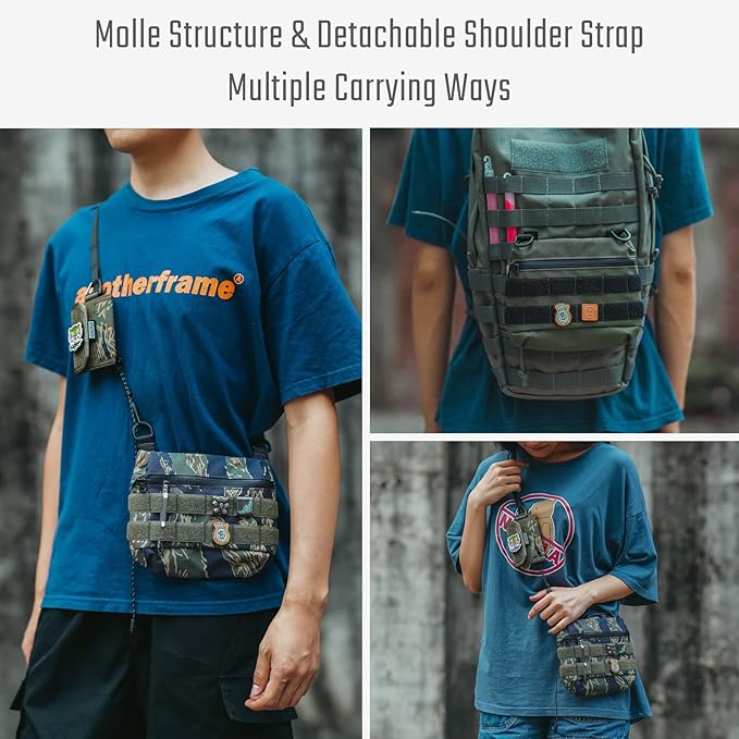 TACTICAL_GEEK Cache L2 EDC Sling Bag, Nylon Crossbody Bag Organizer, EDC Molle Bag, Multifunctional Shoulder Small Bag for Daily Hiking Carry, Camouflage