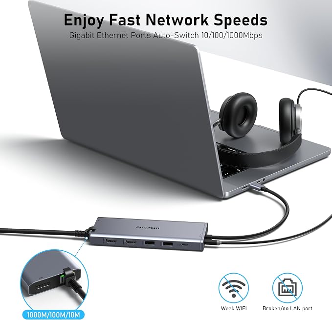 USB C Laptop Docking Station Dual Monitor HDMI for Dell/HP Laptop 14 in 1 USB C Hub 3 Monitors Dock Multiport Adapter Dongle USB C to 2 HDMI 4K+DisplayPort+Ethernet+4USB+2USB C+PD+SD/TF+Audio