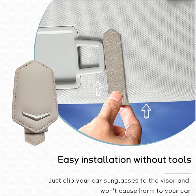 Dickno Sunglasses Holder for Car Sun Visor, Magnetic Leather Glasses Hanger Mounted with Ticket Card Clip, Universal Vehicle Interior Accessories for Different Size Eyeglasses (Beige)