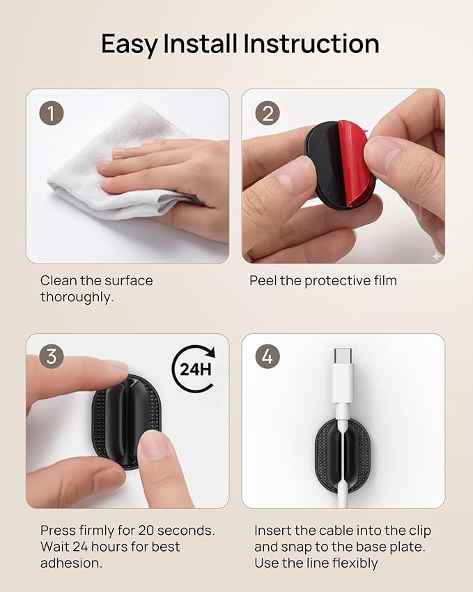 6 Pack Magnetic Cable Holder [2 in 1 Magnet & Adhesive] Cable Clips Silicone for Phone Charger, SODI Minimalist Cord Holder for Nightstand, No-Residue Adhesive Cord Organizer for Desk, Car, Office