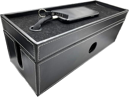 NEET Cable Management Box Large, Computer Cord Organizer, Hide and Conceal, Power Cable Organizer, Computers and Desks, Black Stitched Leather