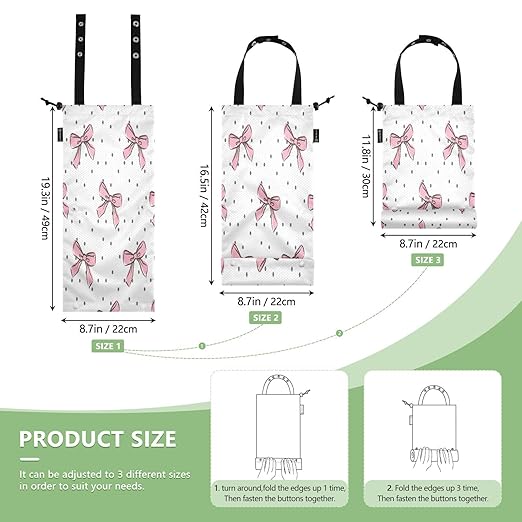 YETTASBIN Bow Pink Hanging Car Trash Can with for Front Back Seat 2 Packs, Waterproof Washable Reusable Automotive Garbage Bin, Versatile Car Accessories Trash Bag