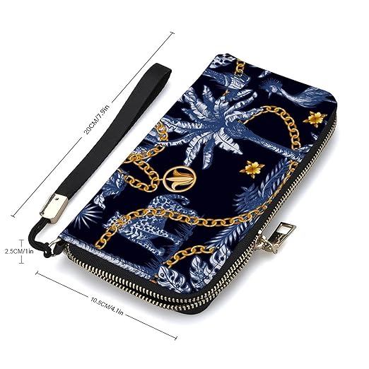 Unisex Zip Around Wallet for Adults Teens Tropical Treees And Jungle Animals Elephant Coin Pouch Cash Pocket PU Leather Wallets Card Holder Organizer Designer Purse with Wristlet Strap