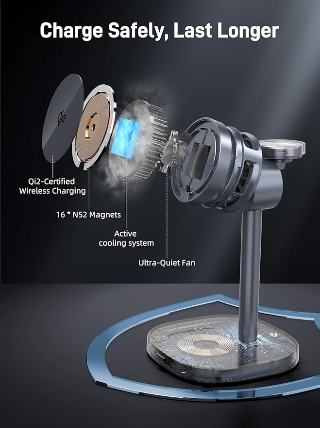 Magnetic Wireless Charger for Samsung, Qi2 Android MagSafe Charging Station with TEC Cooling Fan, 3 in 1 Nightstand Organizer for Samsung Galaxy S26 Ultra, Galaxy Watch Ultra 8, Buds4 Pro