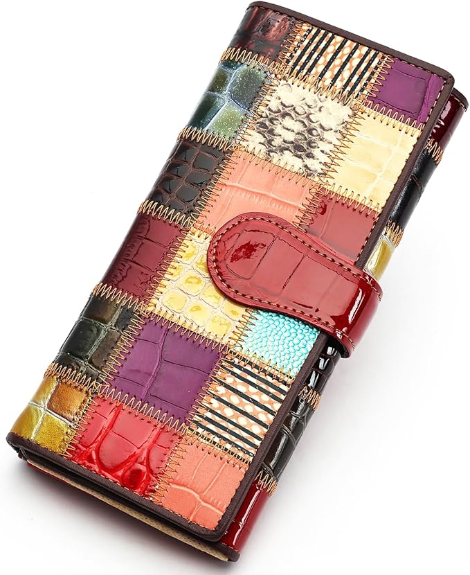 MASIWEI Genuine Leather Patchwork Wallet for Women Multicolor Trifold Wallets Ladies Card Holder Money Organizer with Coin Purse