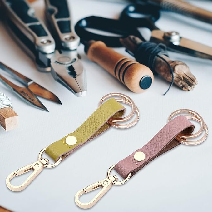 Wisdompro 2 Pcs Genuine Leather Keychain, Key Chain with Belt Loop Clip for Keys