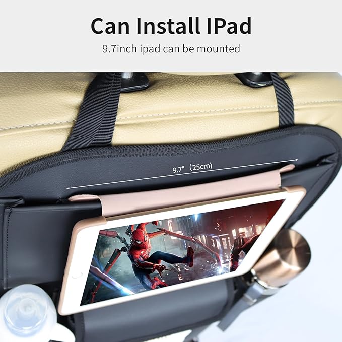 Viaviat Car Seat Organizers Waterproof Backseat Protector with Storage Pocket Large Leather Kick Mats for Kids Pets Automobile SUV Truck (Black, Large Pocket)