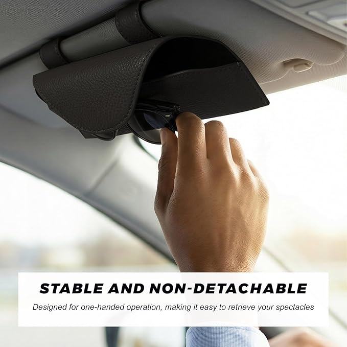 Sunglass Holder for Car Visor, Magnetic Auto Sun Visor Eyeglass Organizer with Dual Back Clips, Leather Glasses Protective Storage Case Universal for Most Vehicles Visors (Black)