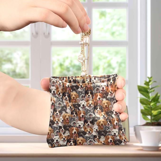 Dog Print Women's Waterproof PU Leather Coin Purse, Slim Travel Wallet with Zipper - Compact Card Holder & Jewelry Organizer for Cash, Keys, Lipstick