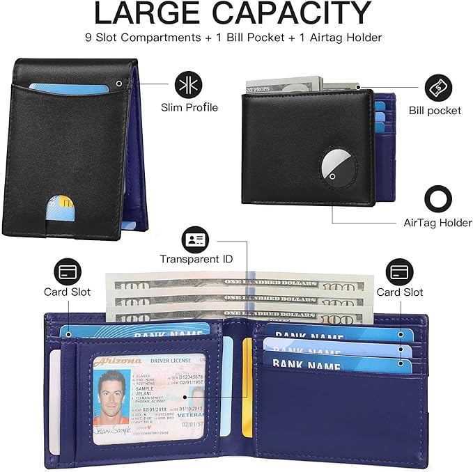 SENDEFN Genuine Leather Bifold Wallets for Men with RFID Blocking