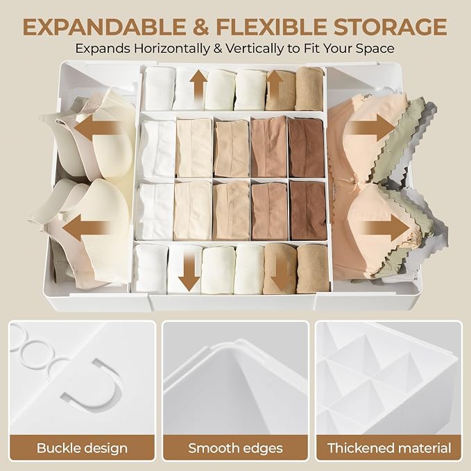Expandable Drawer Organizer – 14-Grid Storage Box for Underwear, Bras, Socks, Baby Clothes – Fits Closets & Dressers (10+4)