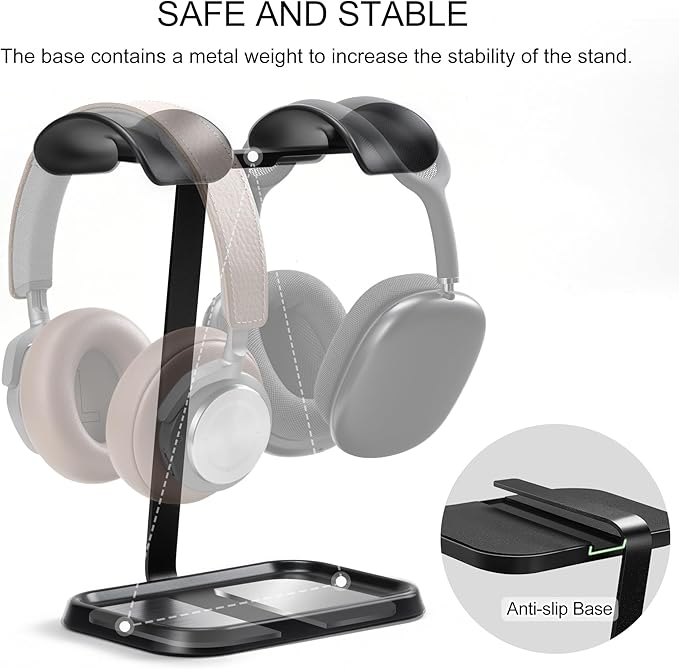 Dual Headphone Stand, Double Balanced Headset Stand with Storage Tray, Heavy Base Gaming Headset Holder for Desk (Black)