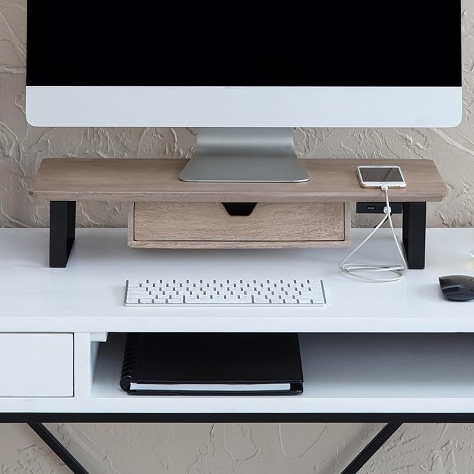Anji Mountain Monitor Stand - Desktop Organizer & Laptop Riser, Ergonomic Monitor Riser, Space-Saving Monitor Stand for Desk, Durable Construction, Easy Assembly, Ideal for Home & Office,Biscotti