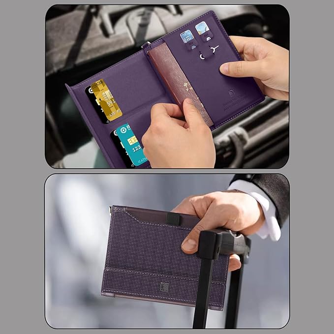 Passport Holder for Travel Essentials, RFID Blocking PU Leather Passport Wallet Cover Card holder Case Passport Book Holders for Women and Men, Dark Purple