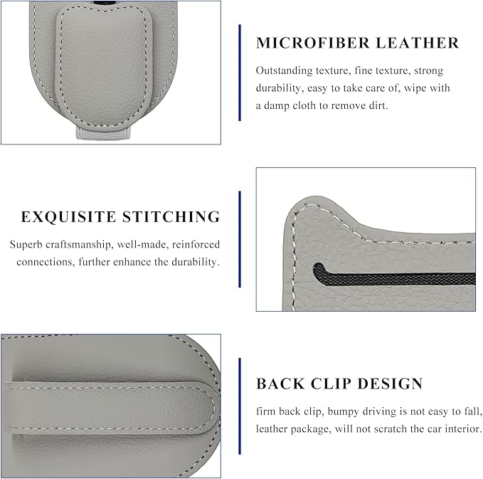 Sunglasses Holder for Car Visor, Magnetic Auto Sun Visor Organizer with Ticket & Pen Clip, Multi-Pocket Leather Eyeglass Clip Interior Accessories for Most Vehicles (Gray)