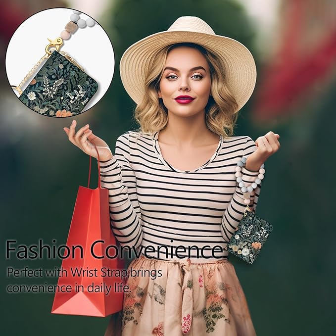 Blusabaca Weeds Flower Floral Plants Wildflowers Credit Card Holder for Women, Small RFID Blocking Wallet with Zipper, Card Keychain Wallet, PU Leather Card Case, Accordion Aesthetic Wallet Gift