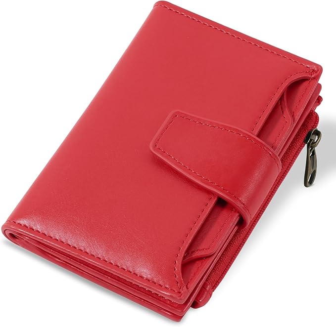 Airkit Small Wallet Women RFID Blocking PU Leather Bifold Compact Card Holder Wallet for Women with Zipper Coin Pocket 4 ID Window