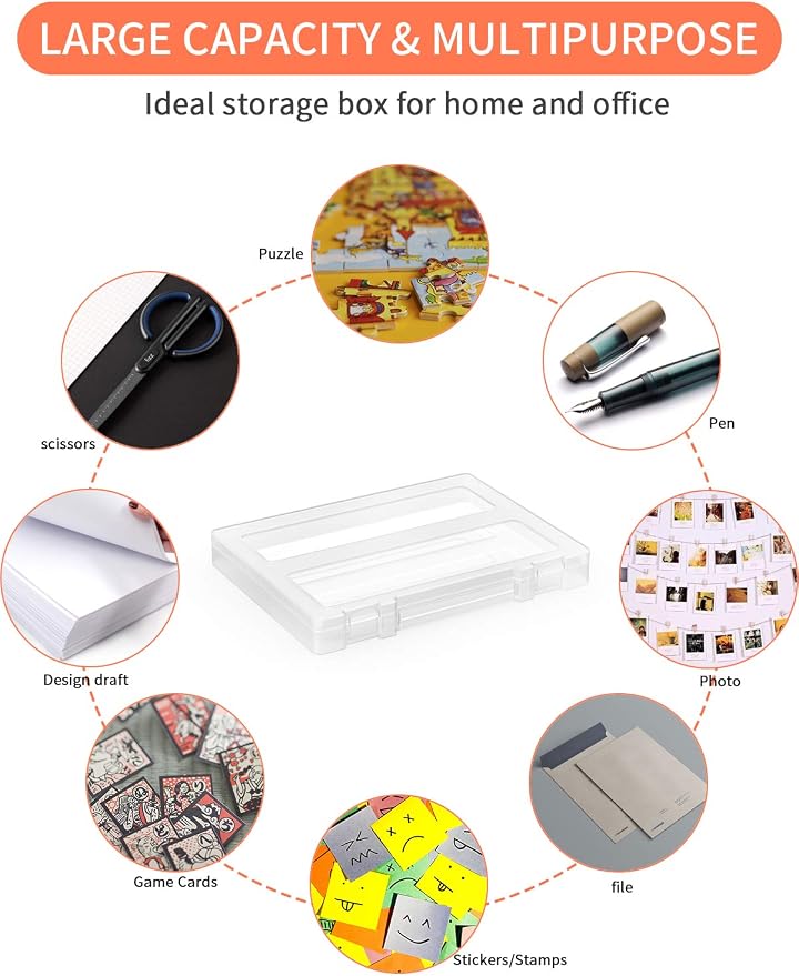 Denkee 8 Pack A4 Paper Organizer Box, Plastic Board Game Storage for Art Supplies 8.5" x 11" US Letter, Portable Scrapbook Paper Organizer Containers for Craft and Arts Storage (2 Inner Size)