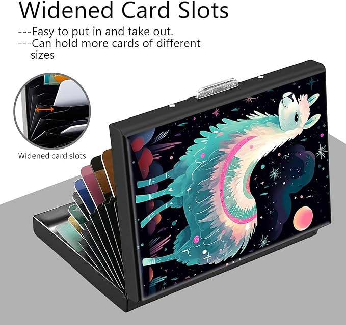 Credit Card Holder, Alpaca Art Design Mini RFID Blocking Aluminum Wallet Slim Metal Hard Case Shell Travel Wallet ID Case Small Credit Cards Case Business Cards for Women Men Girls
