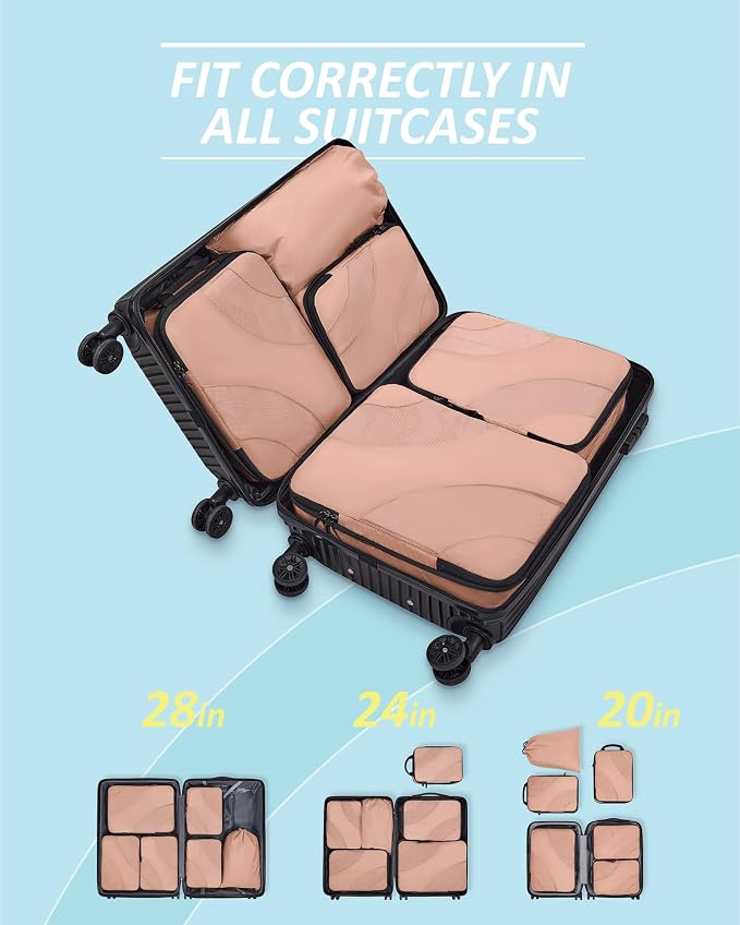 BAGSMART Compression Packing Cubes, 6 Set/4 Set/2 Set Travel Packing Cubes for Carry on Suitcases, Compression Suitcase Organizers Bag Set & Travel Cubes for Luggage, Lightweight Packing Organizers