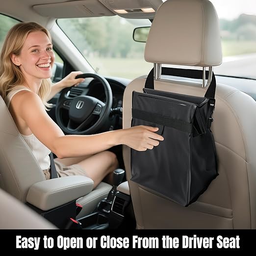 Car Trash Bag, Leakproof Waterproof Auto Garbage Container, Collapsible Portable Hanging Organizer for Car, SUV and Truck Seat Backs, 3 Gallons 9.05x6.89x10.63 Inches Black