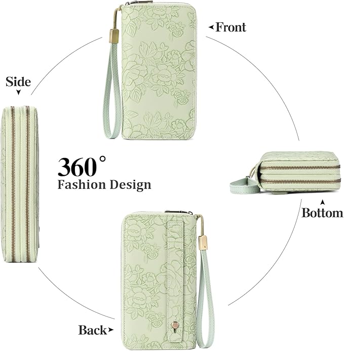 GAEKEAO Wallet for Women Clutch RFID Blocking Wristlet Leather Purse Large Capacity Credit Card Holder with Grip Hand Strap