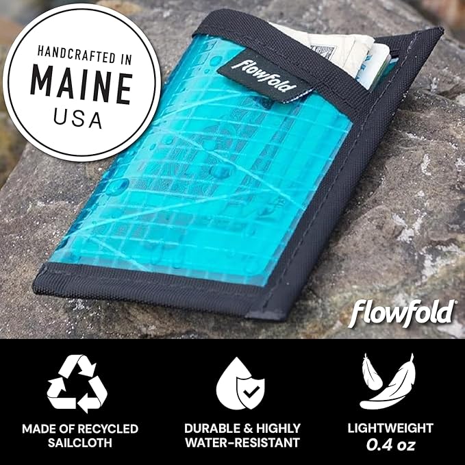 Flowfold Recycled Sailcloth Minimalist Card Holder Wallet | Slim and Durable with Cash pocket and Credit Card Slot | Minimalist Wallet Made in USA Holds 6-8 Cards