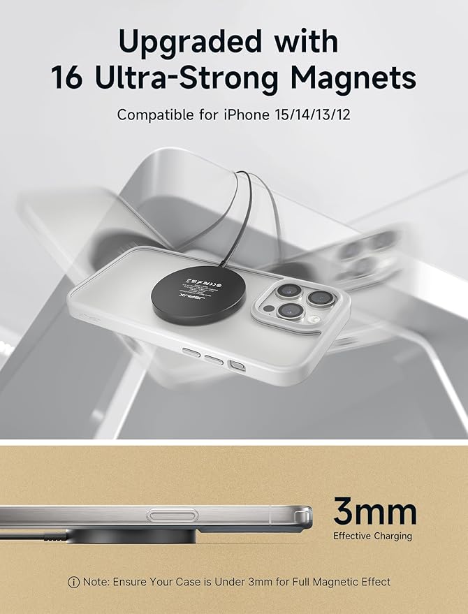 JSAUX Charger for iPhone 17 Magsafe Wireless Charging, Compatible with iPhone 17 Air Pro Max/16/15/14/13/12 Series, Magnetic Mag Safe Charging Pad, Aluminum Alloy, USB & USB C Dual Ports (Clear-Black)